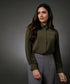 Sleeve Pleated Khaki Shirt Top